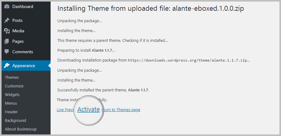 Activating WordPress theme Activating WordPress theme