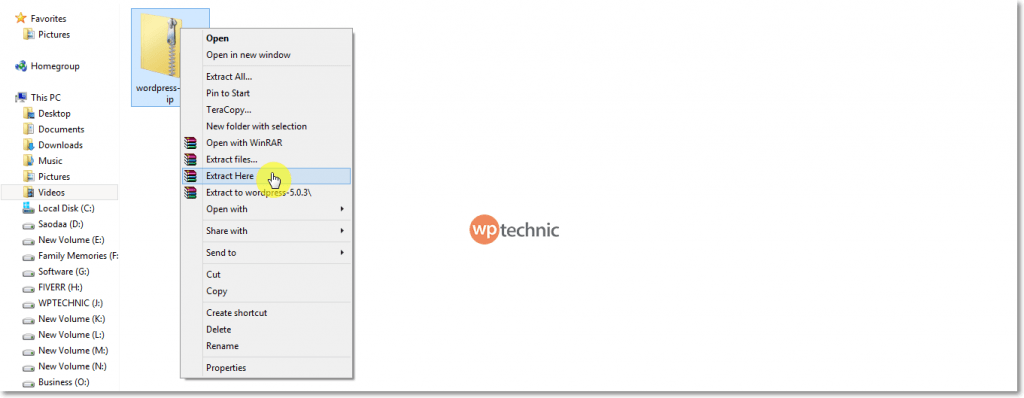 Extracting WordPress zip file Extracting WordPress zip file