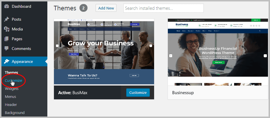 Install WordPress Theme Customize Install WordPress Theme - Customize