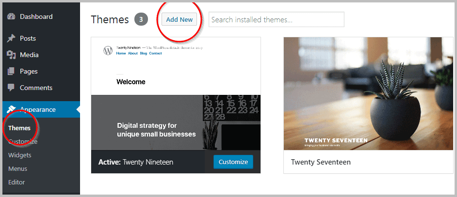 Installing WordPress theme Add New Feature Installing WordPress theme - Add New Feature
