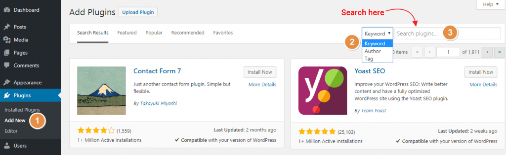 WordPress Add New Plugins Page WordPress Add New Plugins Page