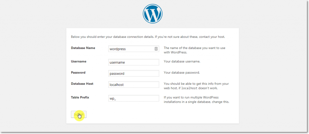 WordPress Installation Database info Page WordPress Installation Database info Page