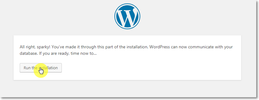 WordPress Installation Run Page WordPress Installation Run Page