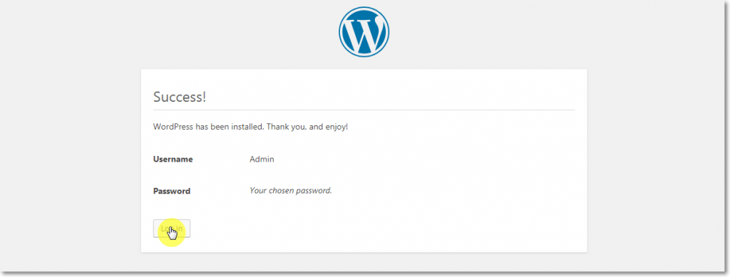 WordPress Installation Success page WordPress Installation Success page