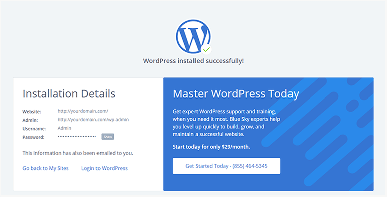 Bluehost WordPress Installation Successfull Bluehost WordPress Installation Successfull