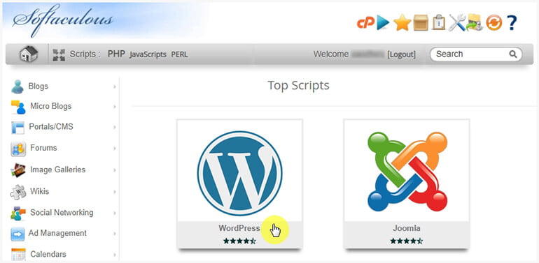 Select WordPress to Install Select WordPress to Install
