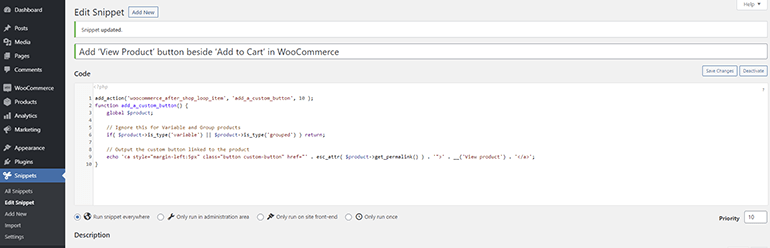 Adding PHP Snippet 1